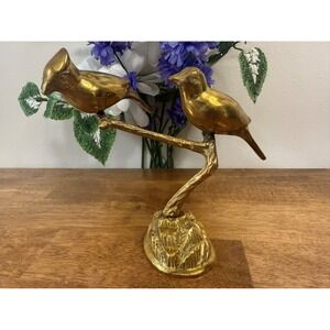 Vintage Brass Perched Birds Figurine‎ Sculpture Pair MCM Retro Decor Cardinal
